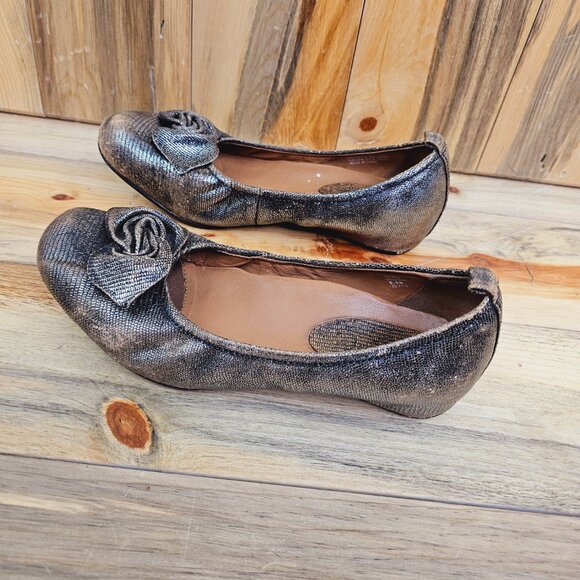 Earthies Rubio Pewter Leather Hidden Wedge Ballet Flats - Picture 3 of 6